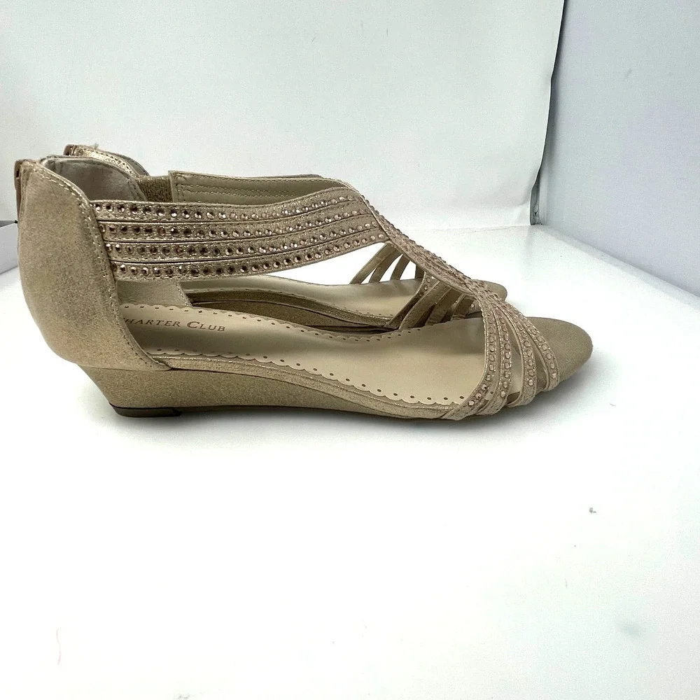 Charter Club Ginifur Rhinestone Wedge Sandals in Rose Gold Size 9.5 M New - Picture 8 of 11